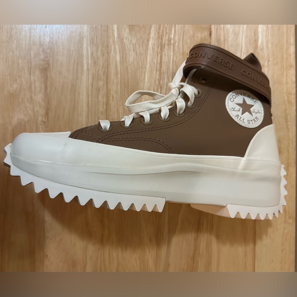 Converse Platform High-Top Sneakers in Brown and White - Picture 6 of 7
